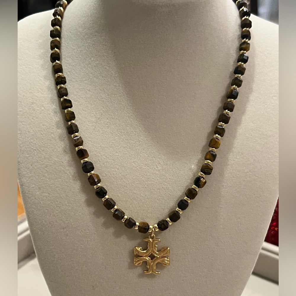 Tory Burch Gold and Brown Beaded Necklace